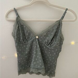 Elegant Floral Green Lace Trimmed Camisole